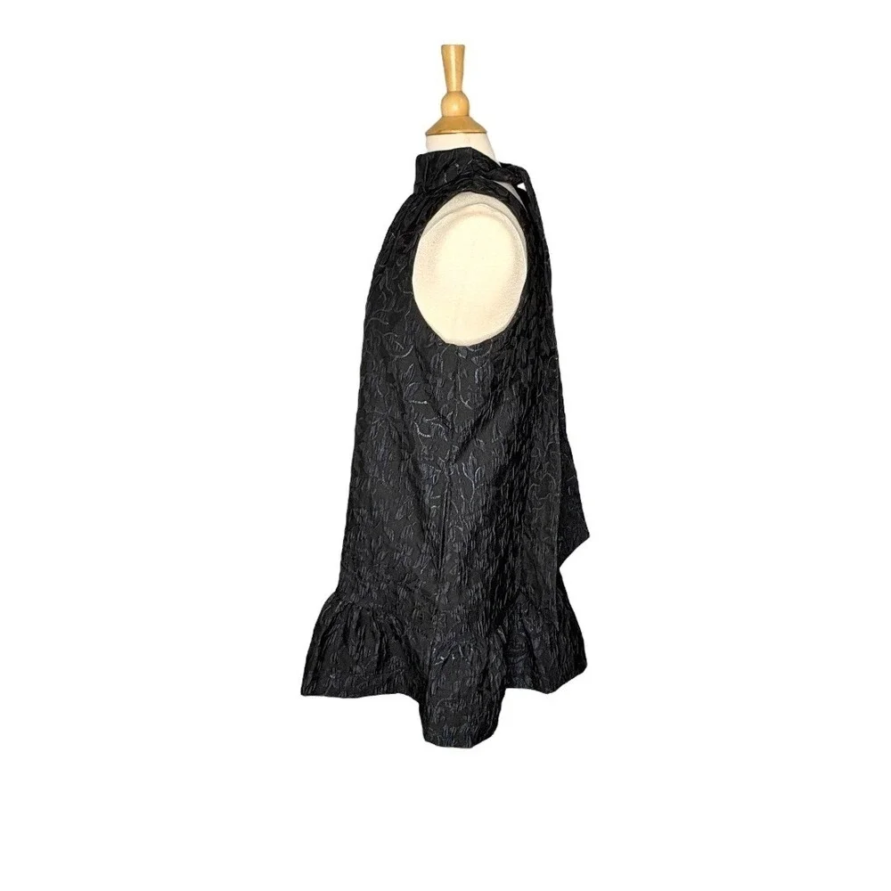 Scoop Mini Dress Women‎ Large Black Blue Metallic Floral Jacquard Mock Neck Tie